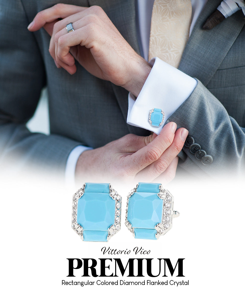 Vittorio Vico – Rectangular Diamond-Flanked Crystal Cufflinks