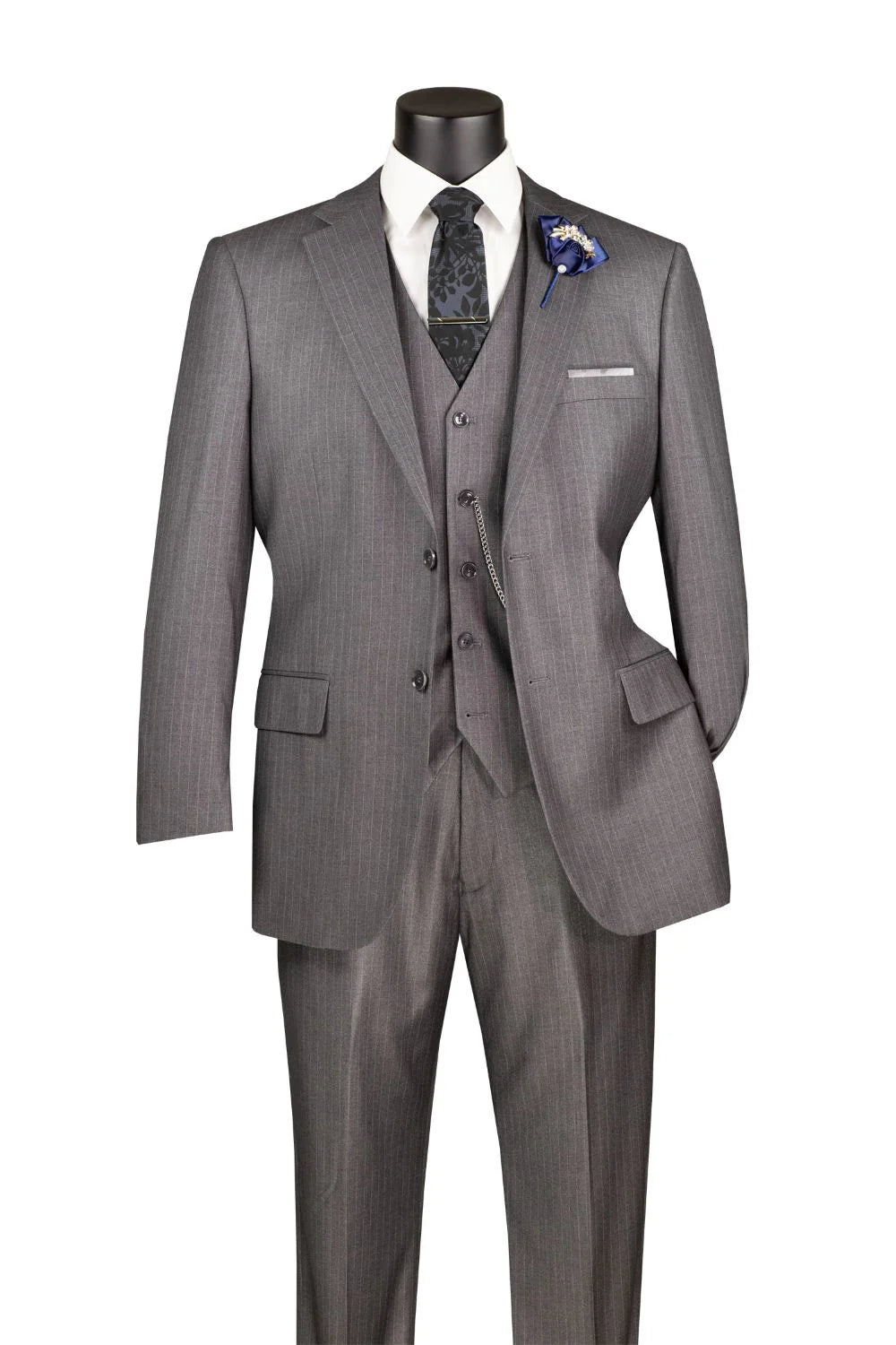 Medium Gray Tone-on-Tone Stripe Regular Fit 3-Piece Suit – Varese Collection