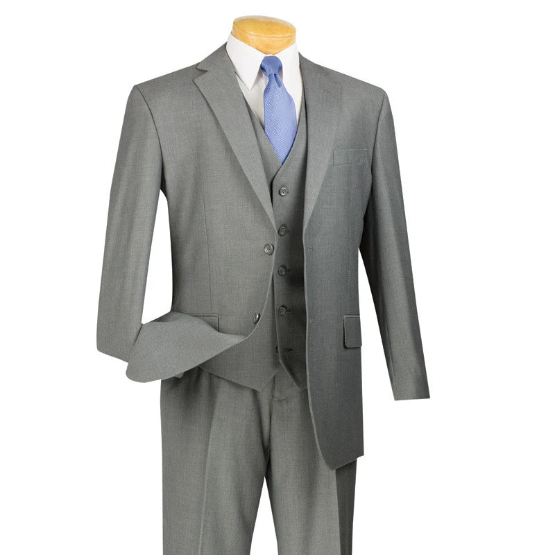 Torino Collection – Men’s Regular Fit Three-Piece Suit with Vest in Solid Medium Grey