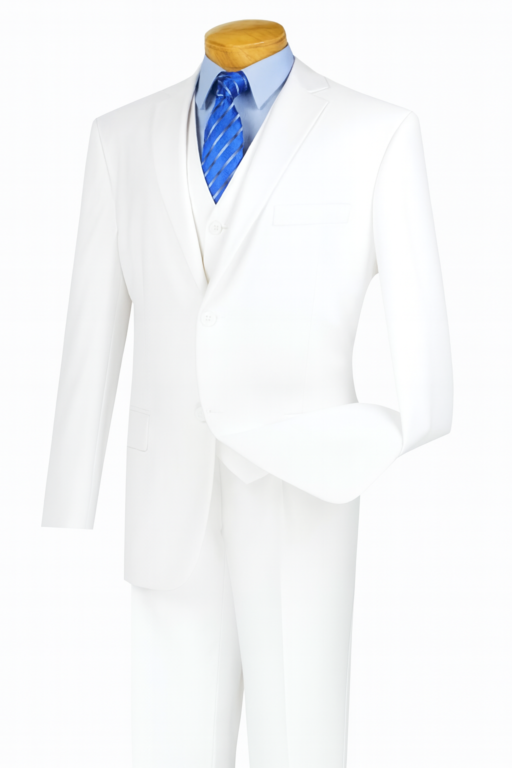 Torino Collection – Men’s Regular Fit Three-Piece Suit with Vest in Solid White
