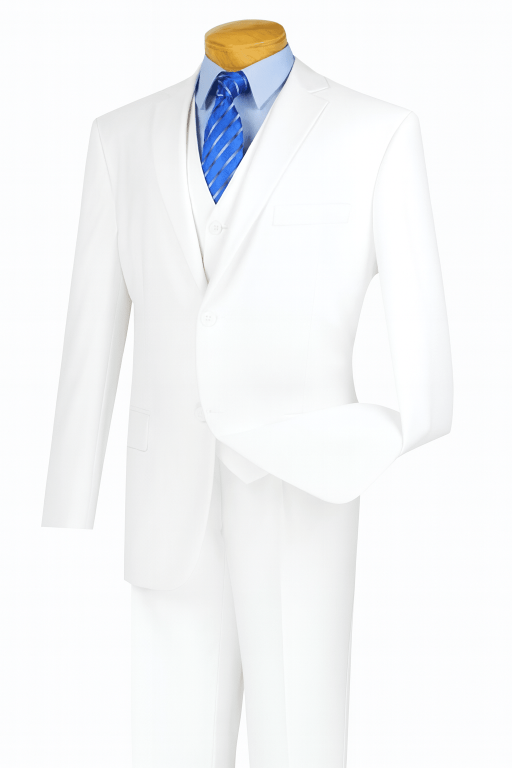 Torino Collection – Men’s Regular Fit Three-Piece Suit with Vest in Solid White - Upscale Men's Fashion