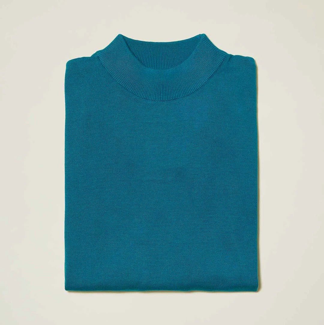 Mock Neck Sweater color Ocean Blue - Upscale Men's Fashion