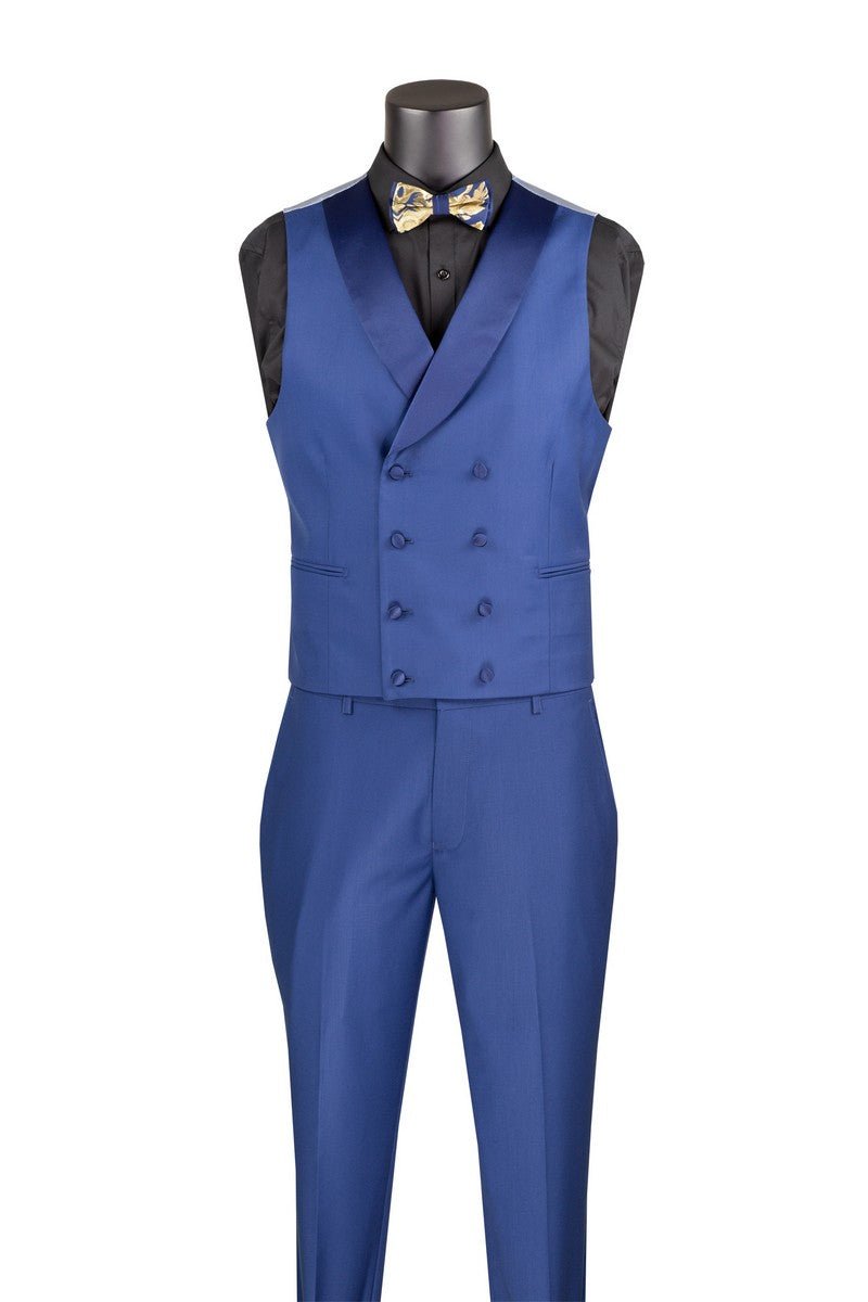 Modern Fit Blue and Gold Jacquard 3-Piece Suit with Bow Tie-Aurelius Collection - Upscale Men's Fashion