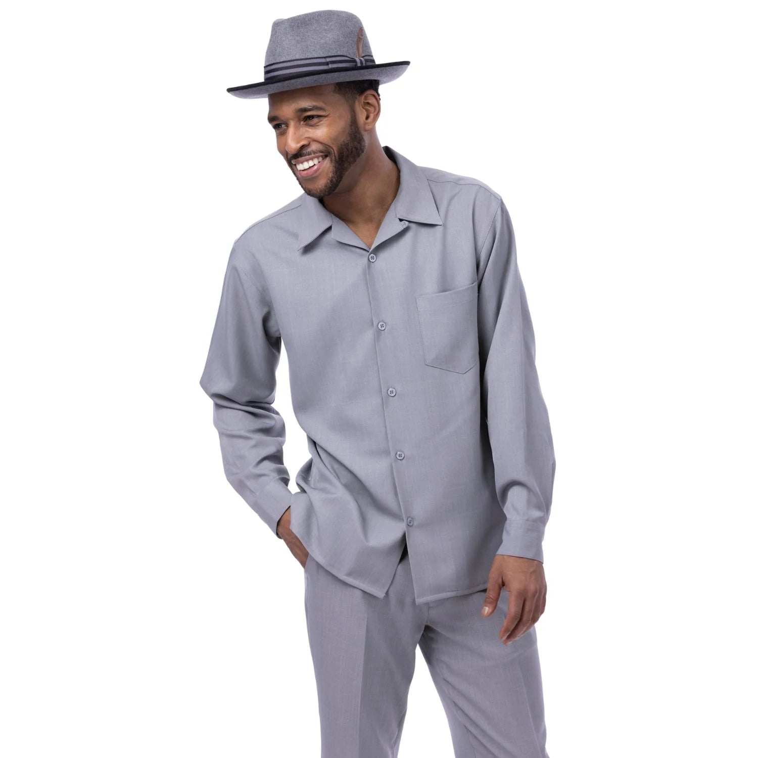 Montique Men's 2 Piece Long Sleeve Walking Suit Solid Grey