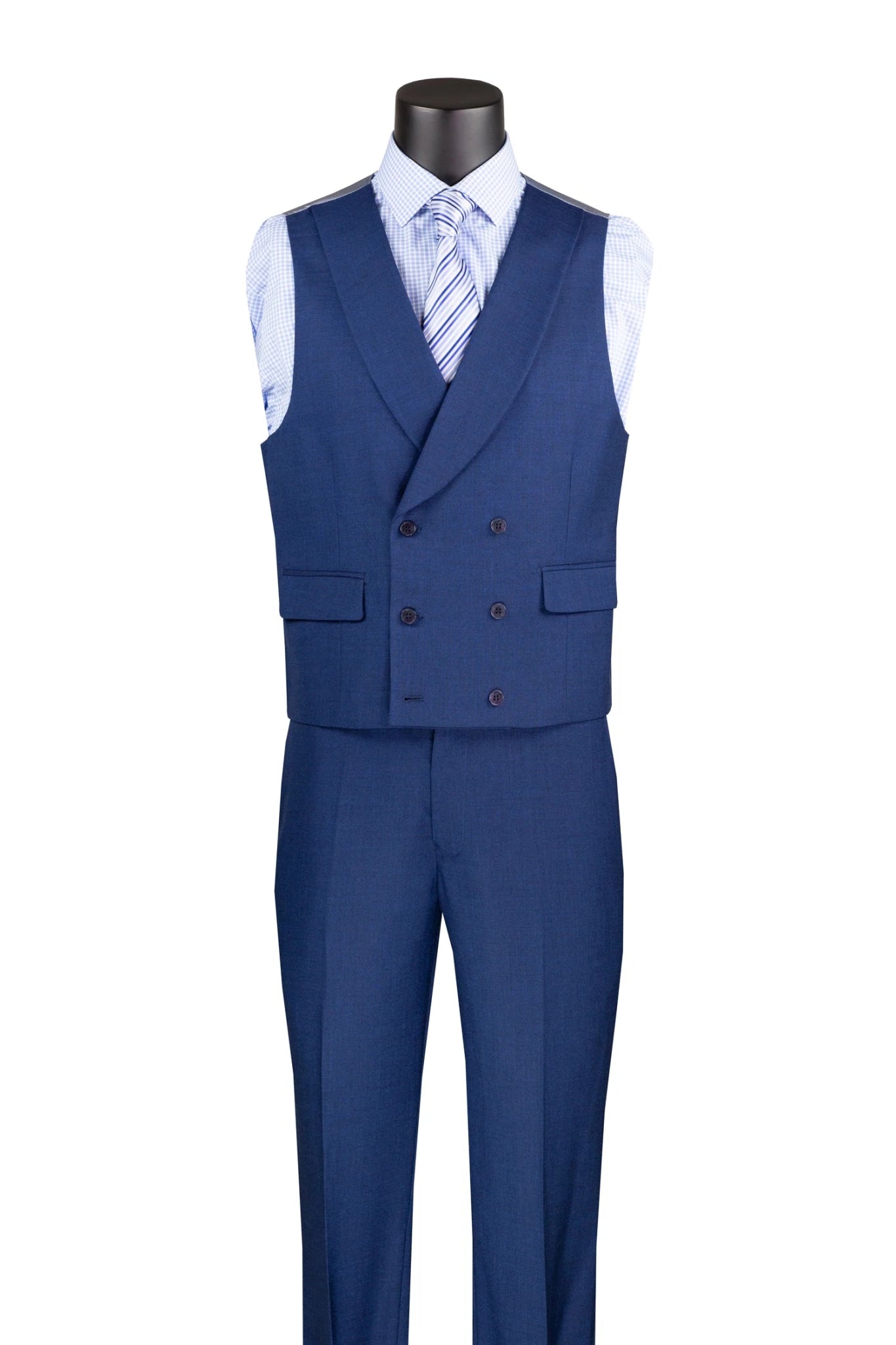 Vellaro Collection-Navy Modern Fit 3-Piece Suit with Lapel Vest & Adjustable Pants - Upscale Men's Fashion