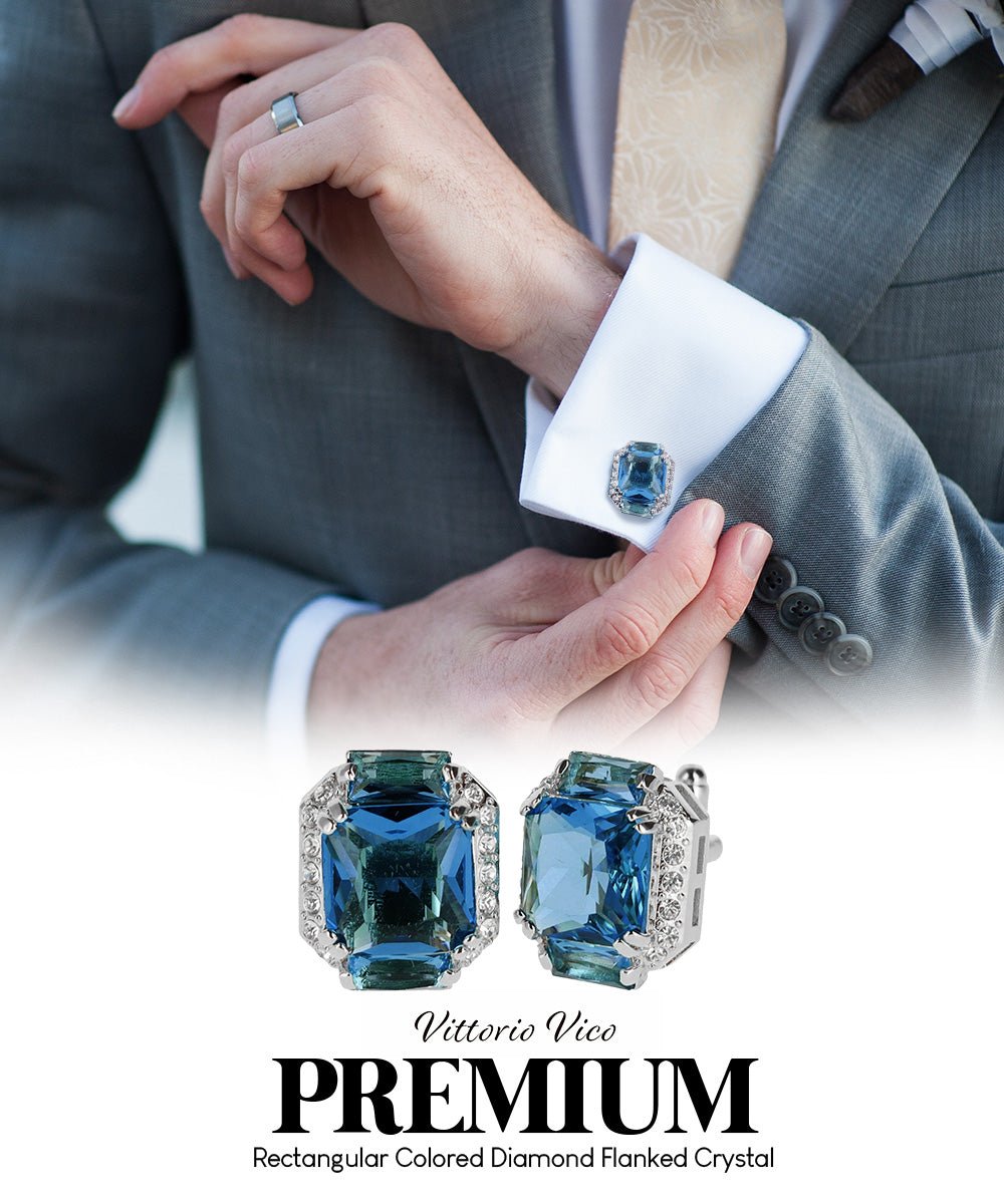 Vittorio Vico – Rectangular Diamond-Flanked Crystal Cufflinks - Upscale Men's Fashion
