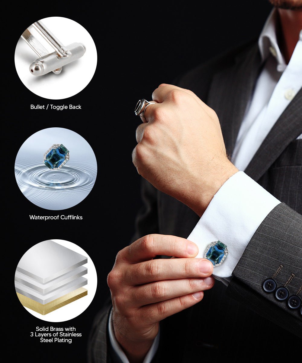 Vittorio Vico – Rectangular Diamond-Flanked Crystal Cufflinks - Upscale Men's Fashion