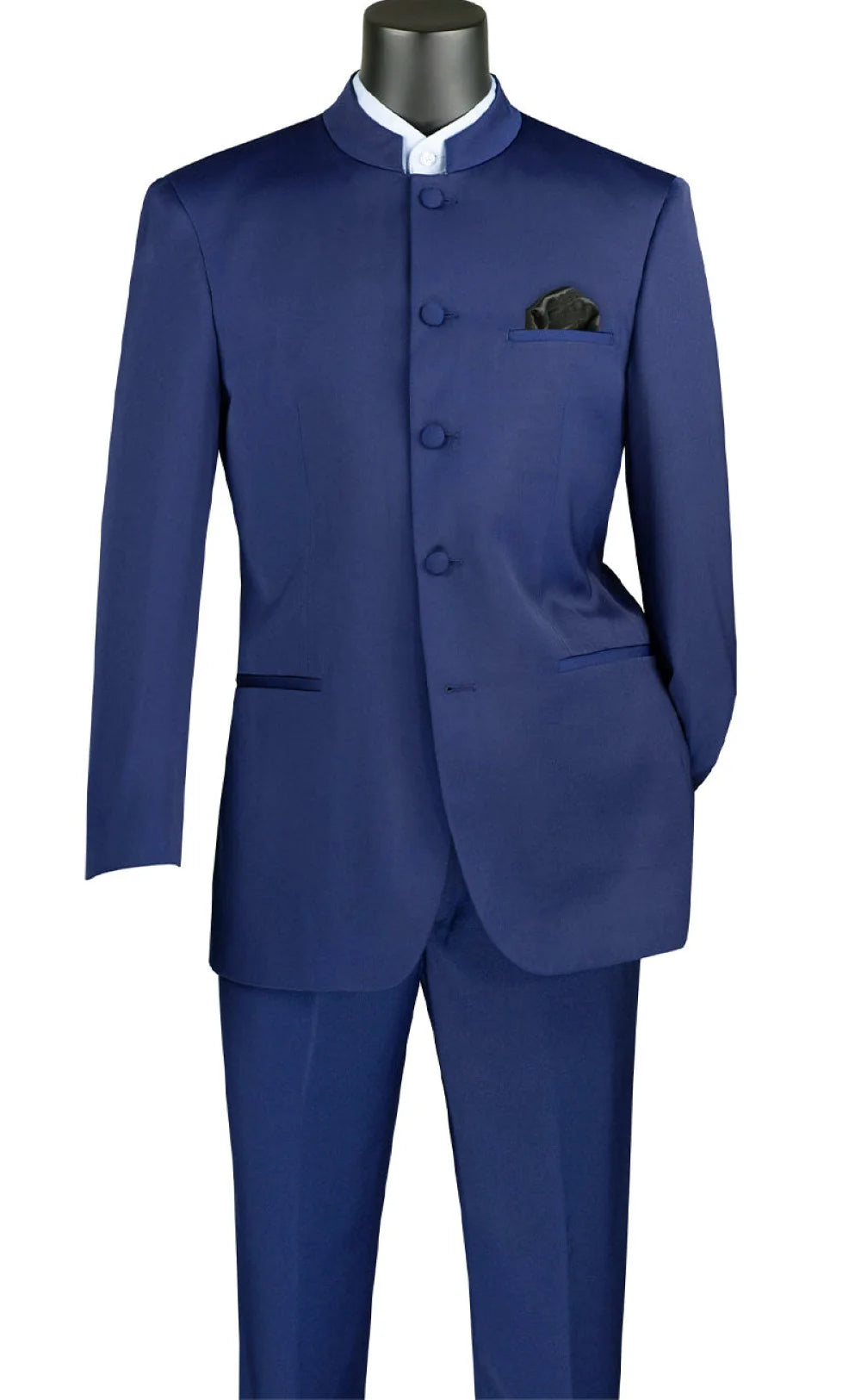 Banded Collar Regular Fit 2-Piece Suit – Navy- Vienna Collection