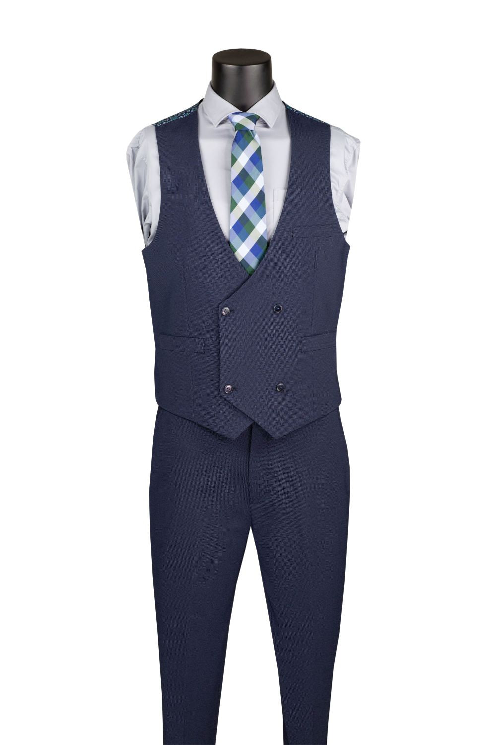 Navy Modern Fit 3-Piece Bird’s-Eye Weave Stretch Suit – Livorno Collection