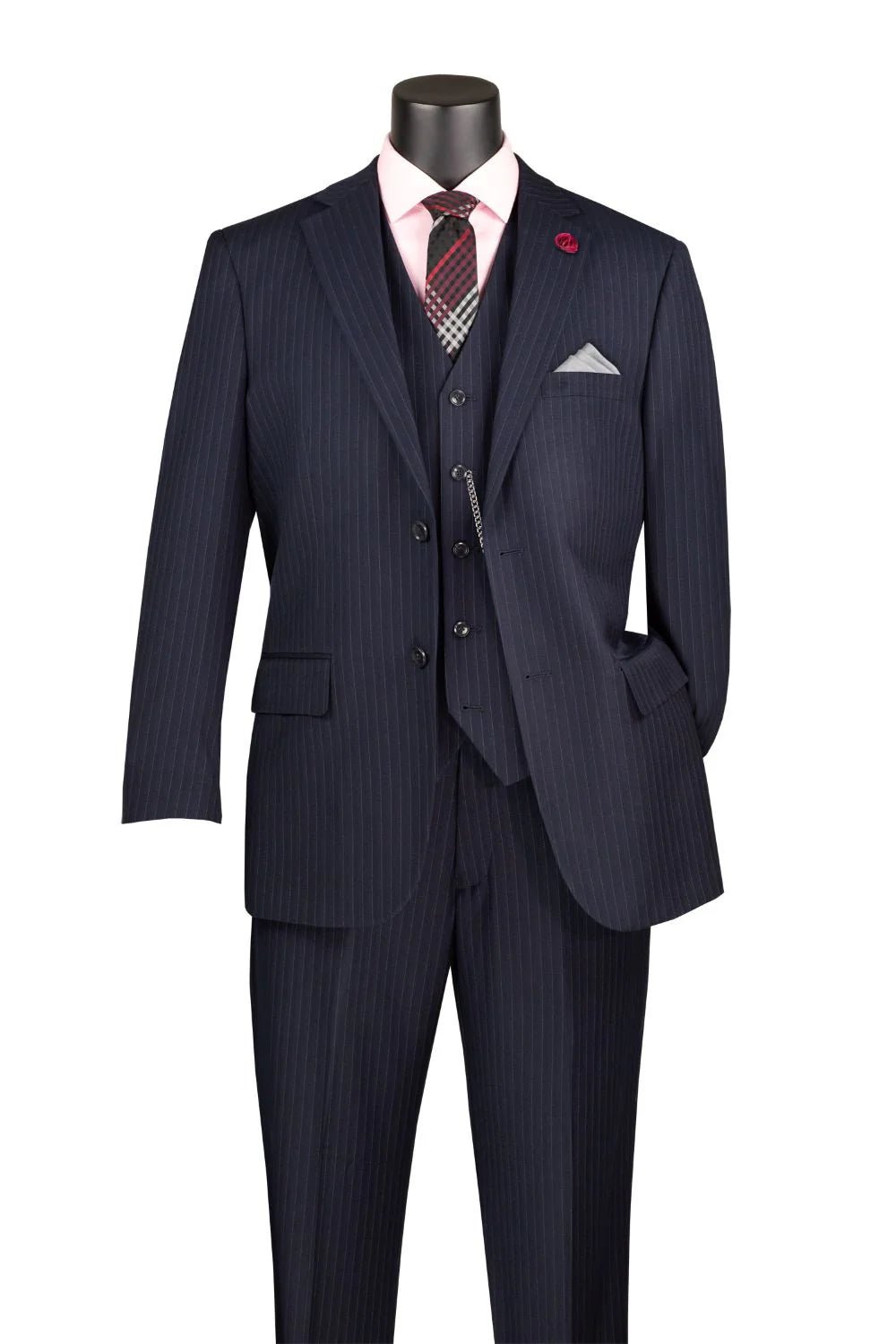 Navy Tone-on-Tone Stripe Regular Fit 3-Piece Suit – Varese Collection - Upscale Men's Fashion