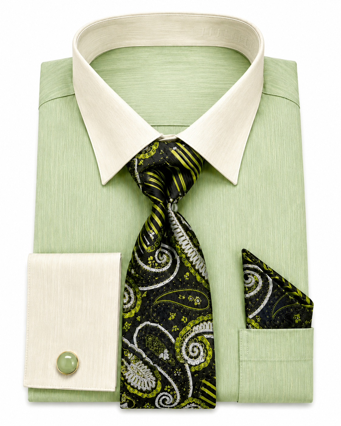 Olive textured dress shirt set