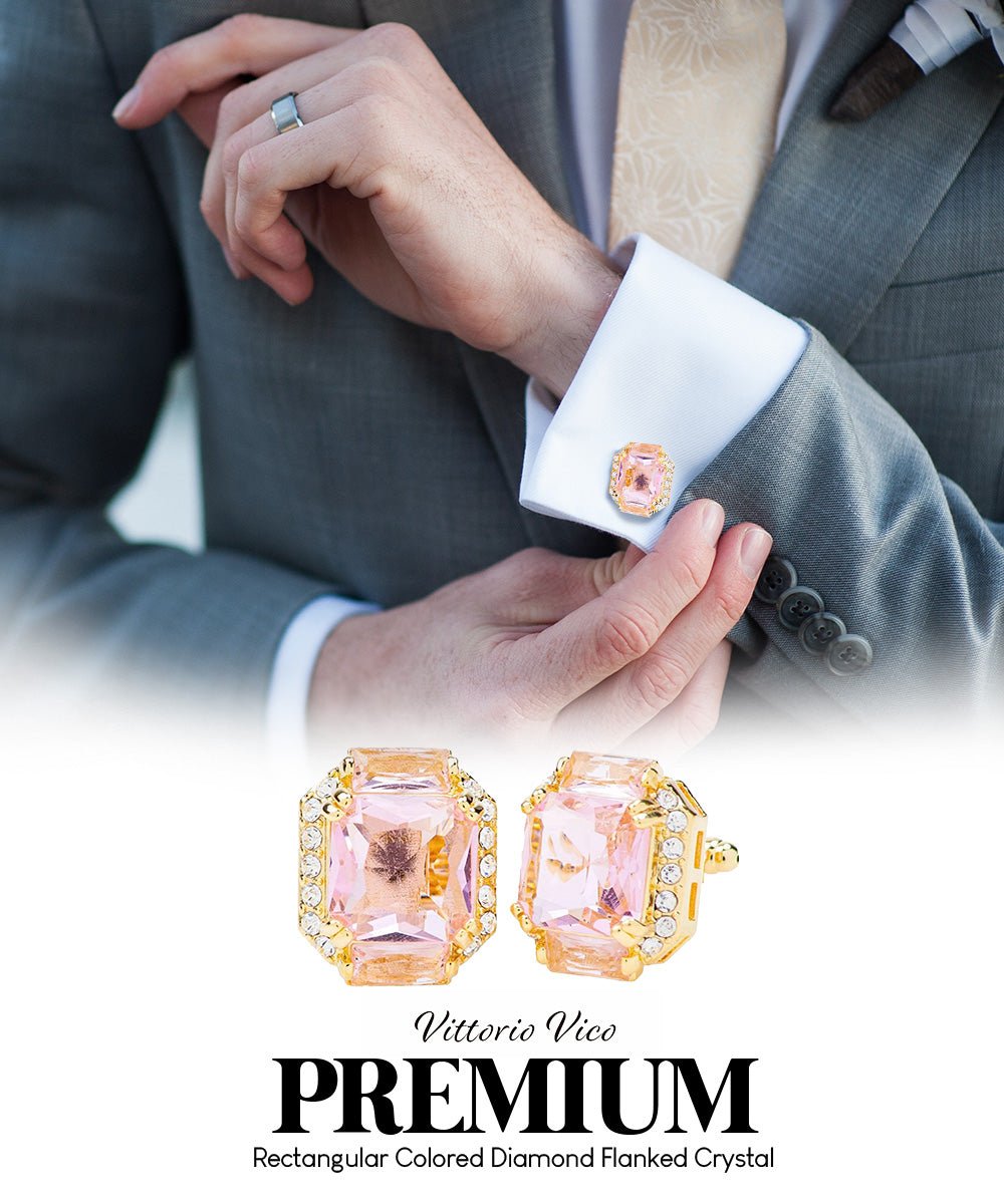 Vittorio Vico – Rectangular Diamond-Flanked Crystal Cufflinks - Upscale Men's Fashion