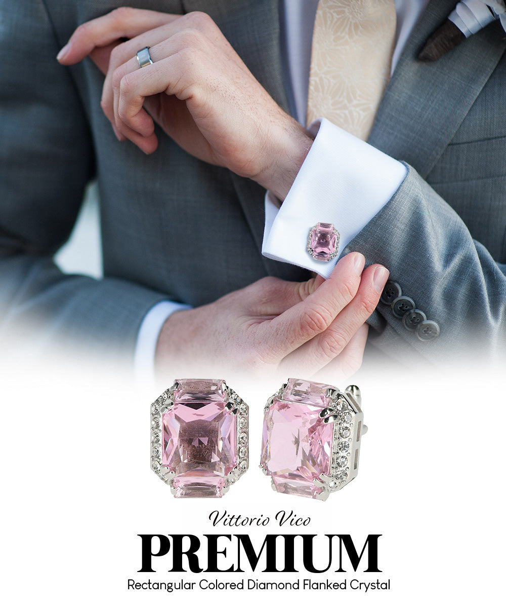 Vittorio Vico – Rectangular Diamond-Flanked Crystal Cufflinks