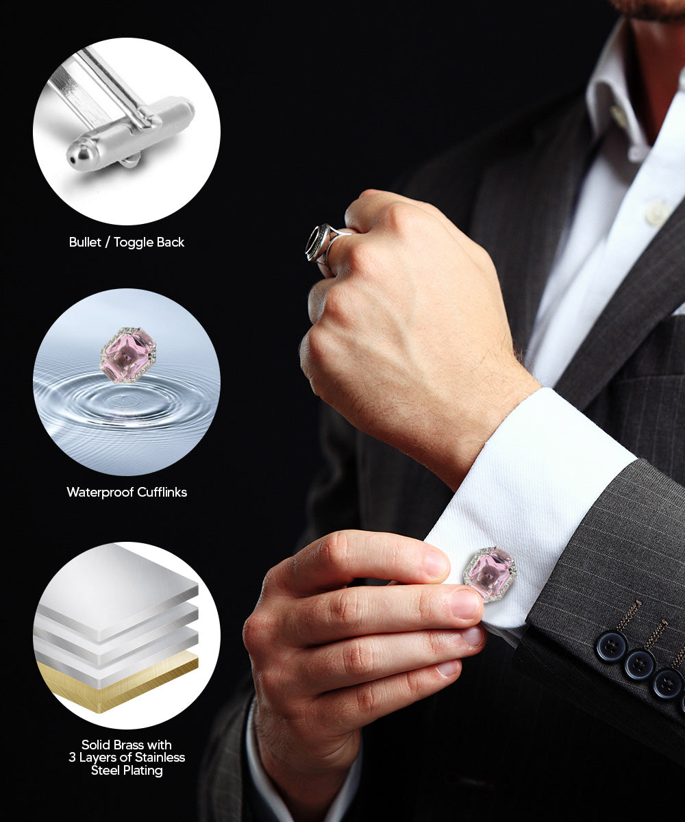 Vittorio Vico – Rectangular Diamond-Flanked Crystal Cufflinks