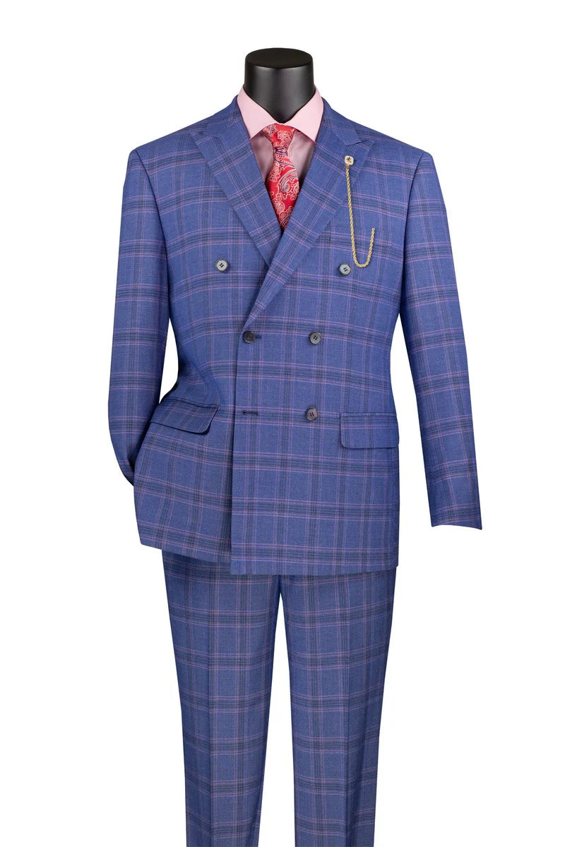 Portofino Collection – Blue Modern Fit Double-Breasted Windowpane Suit