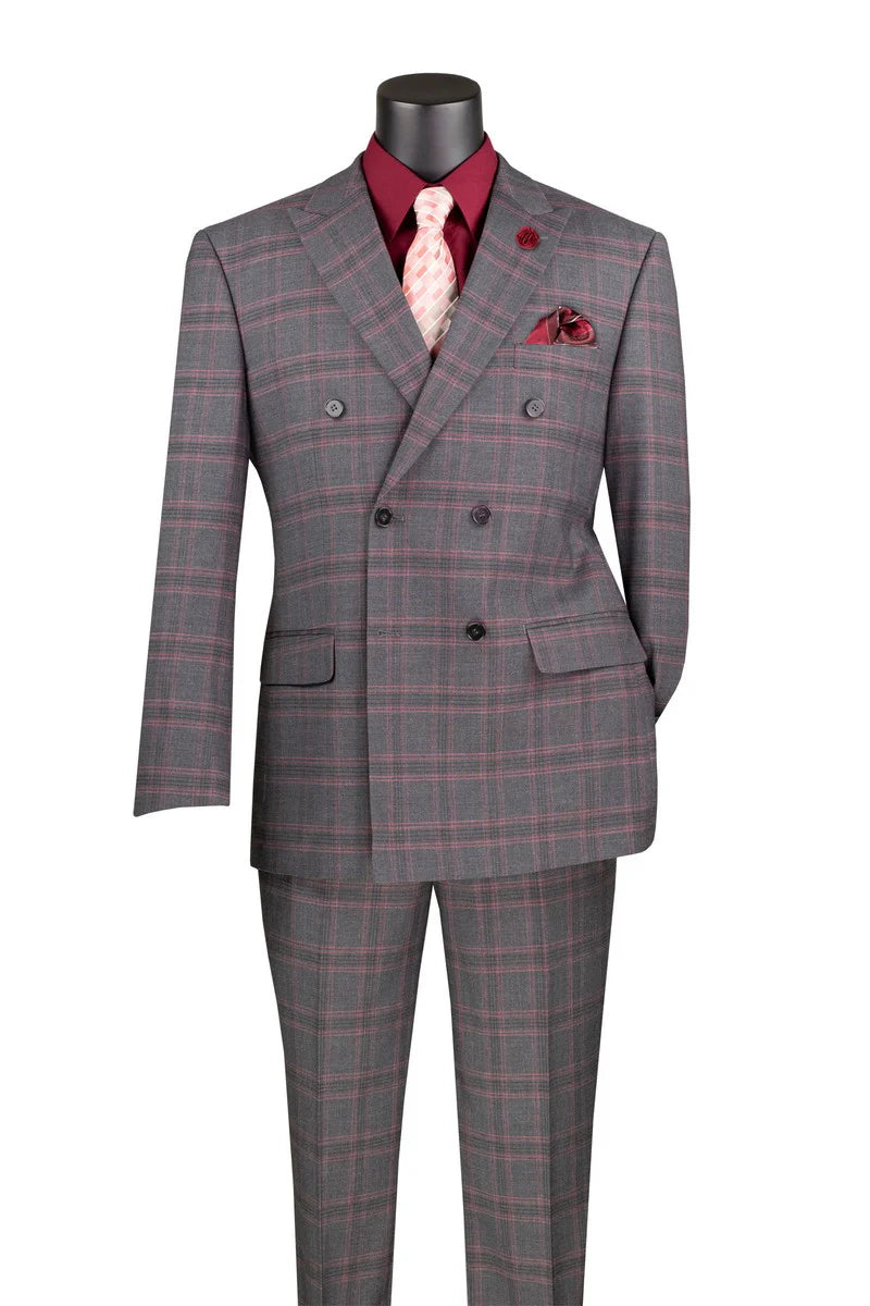 Portofino Collection – Charcoal Modern Fit Double-Breasted Windowpane Suit