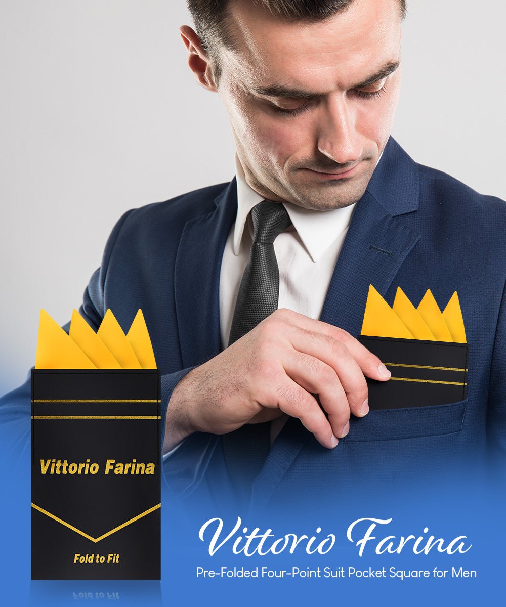Vittorio Farina Men's Pre-Folded Pocket Square: Four-Point - Upscale Men's Fashion