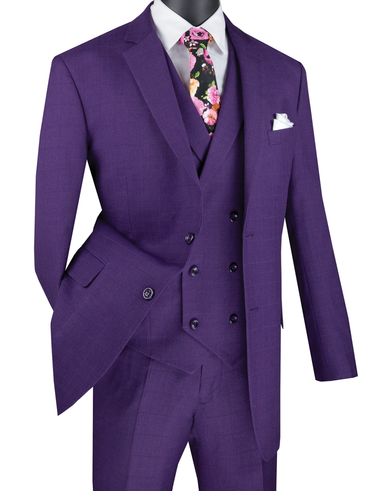 Purple Executive Fit Glen Plaid 3-Piece Suit – Dominare Collection