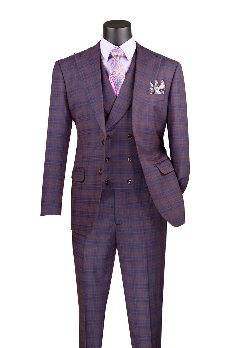 Purple Modern Fit Windowpane 3-Piece Suit – Montavero Collection - Upscale Men's Fashion