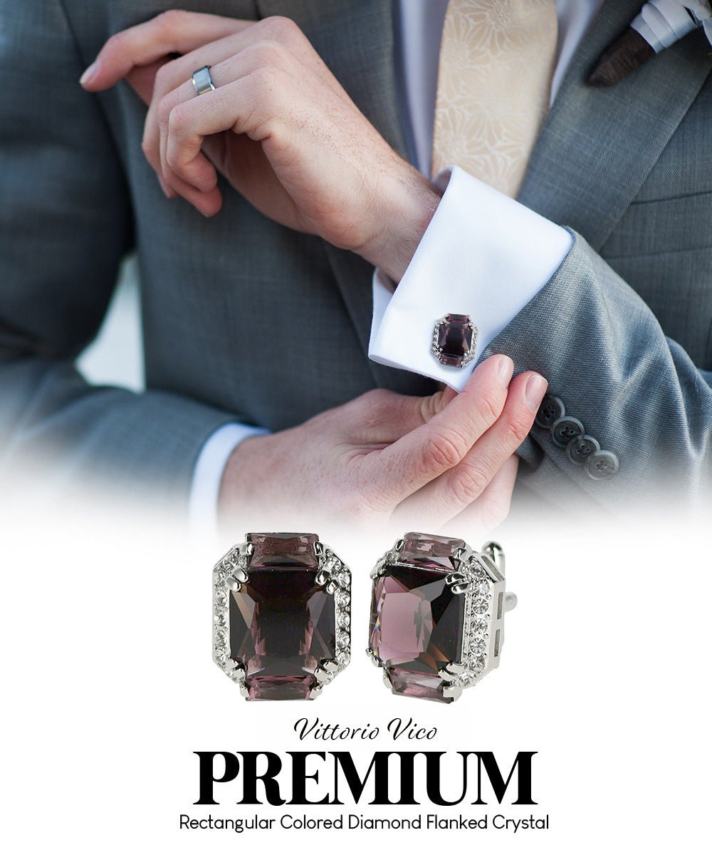 Vittorio Vico – Rectangular Diamond-Flanked Crystal Cufflinks - Upscale Men's Fashion