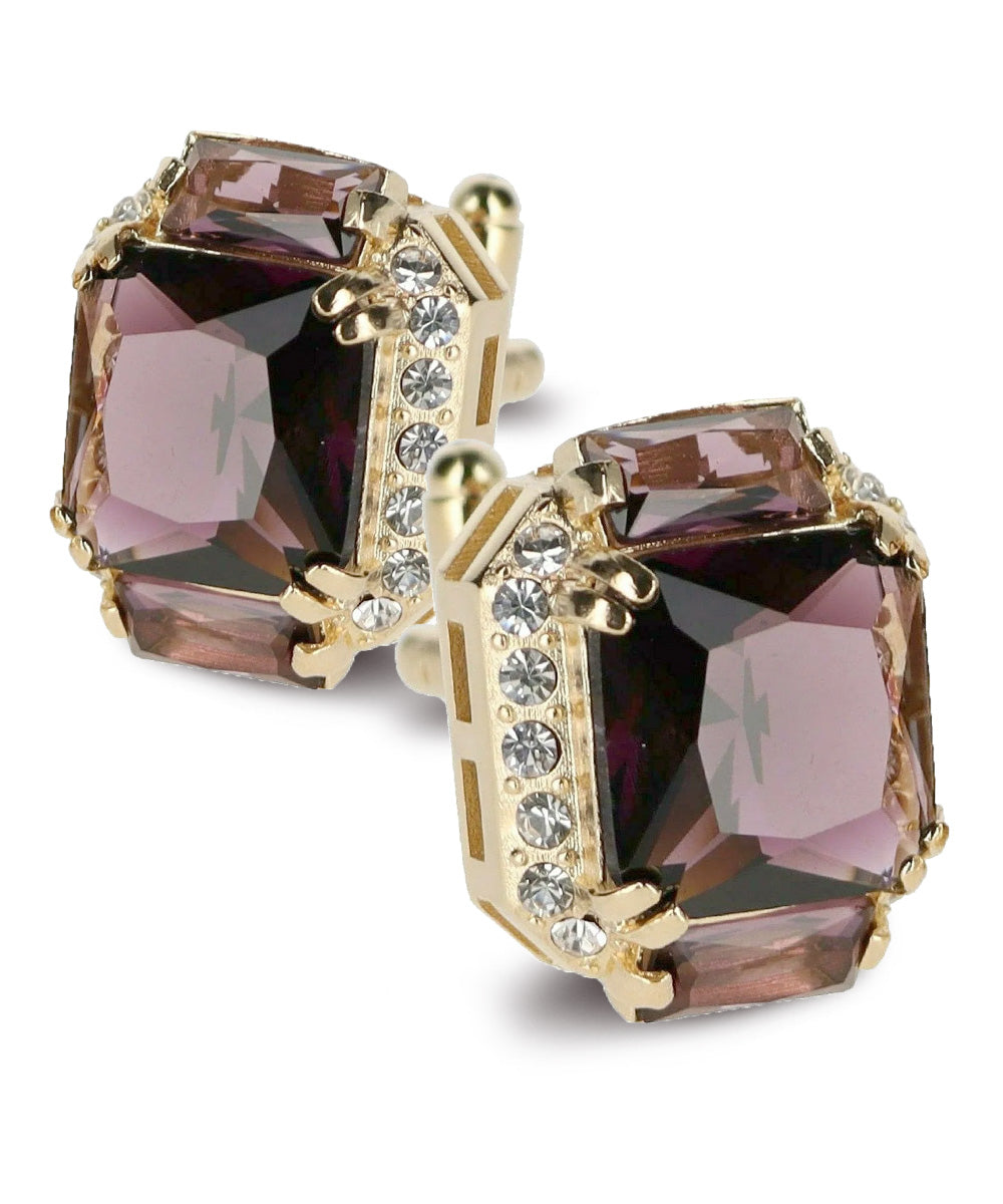Vittorio Vico – Rectangular Diamond-Flanked Crystal Cufflinks