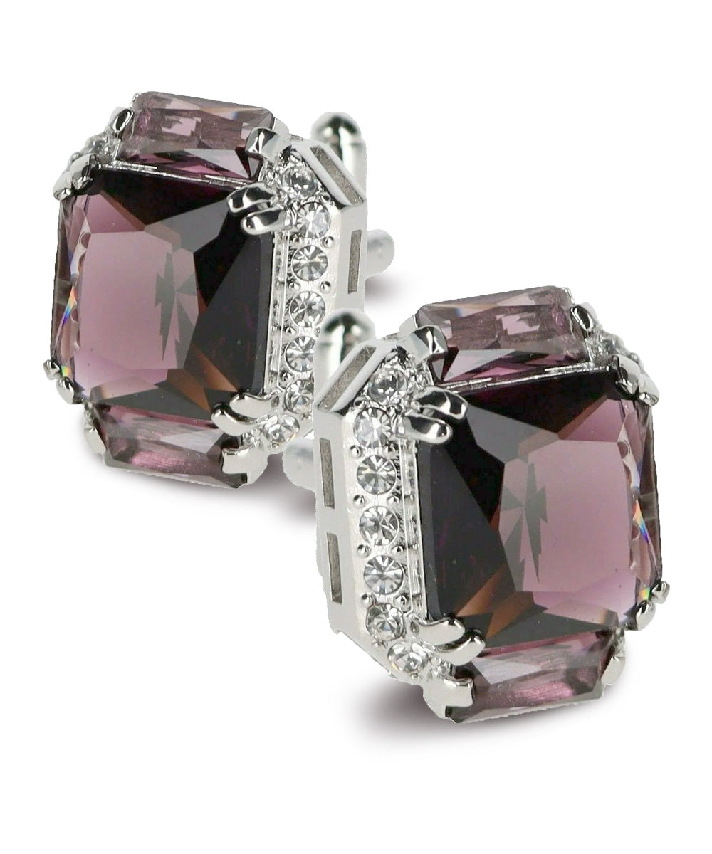 Vittorio Vico – Rectangular Diamond-Flanked Crystal Cufflinks