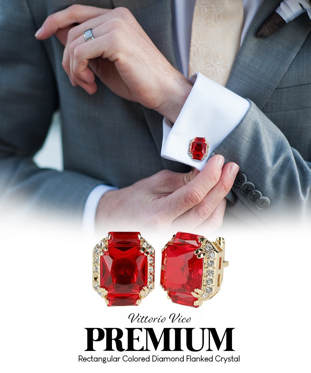 Vittorio Vico – Rectangular Diamond-Flanked Crystal Cufflinks - Upscale Men's Fashion