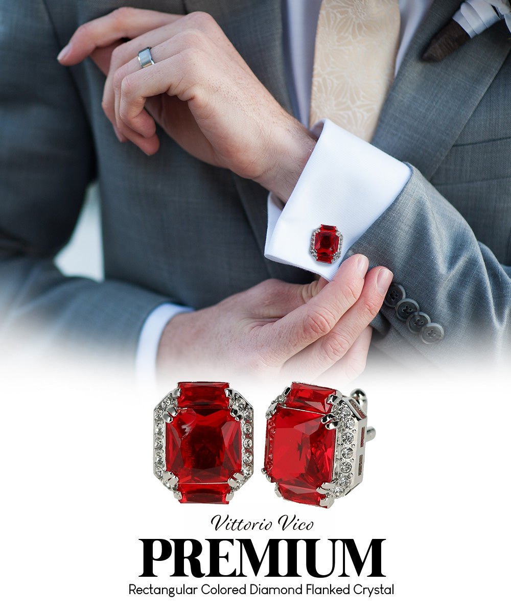 Vittorio Vico – Rectangular Diamond-Flanked Crystal Cufflinks - Upscale Men's Fashion