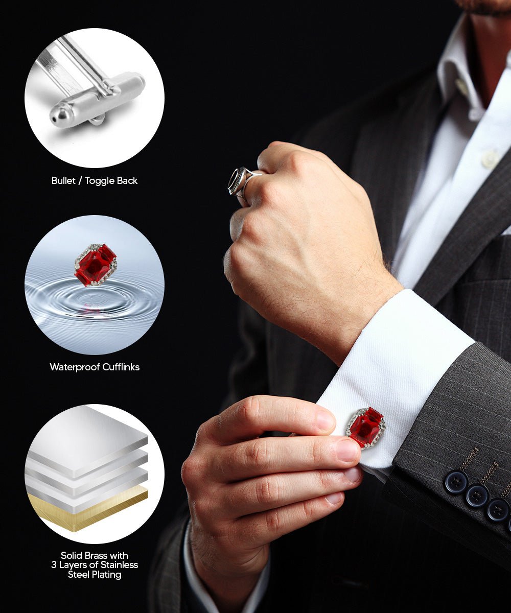 Vittorio Vico – Rectangular Diamond-Flanked Crystal Cufflinks - Upscale Men's Fashion