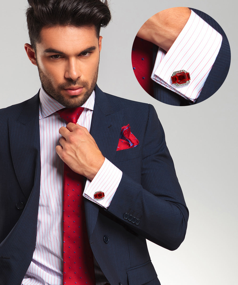 Vittorio Vico – Rectangular Diamond-Flanked Crystal Cufflinks