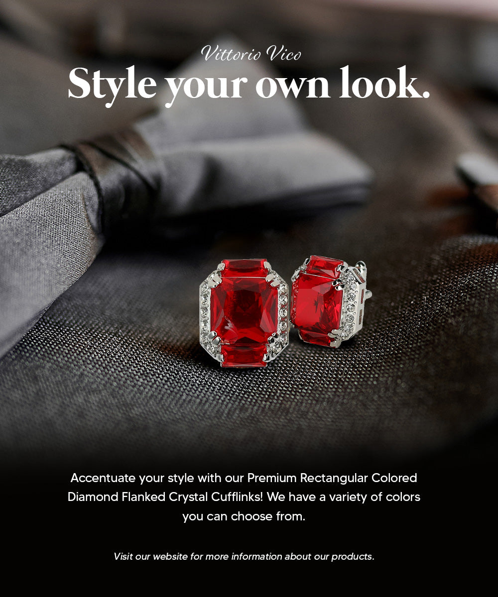 Vittorio Vico – Rectangular Diamond-Flanked Crystal Cufflinks