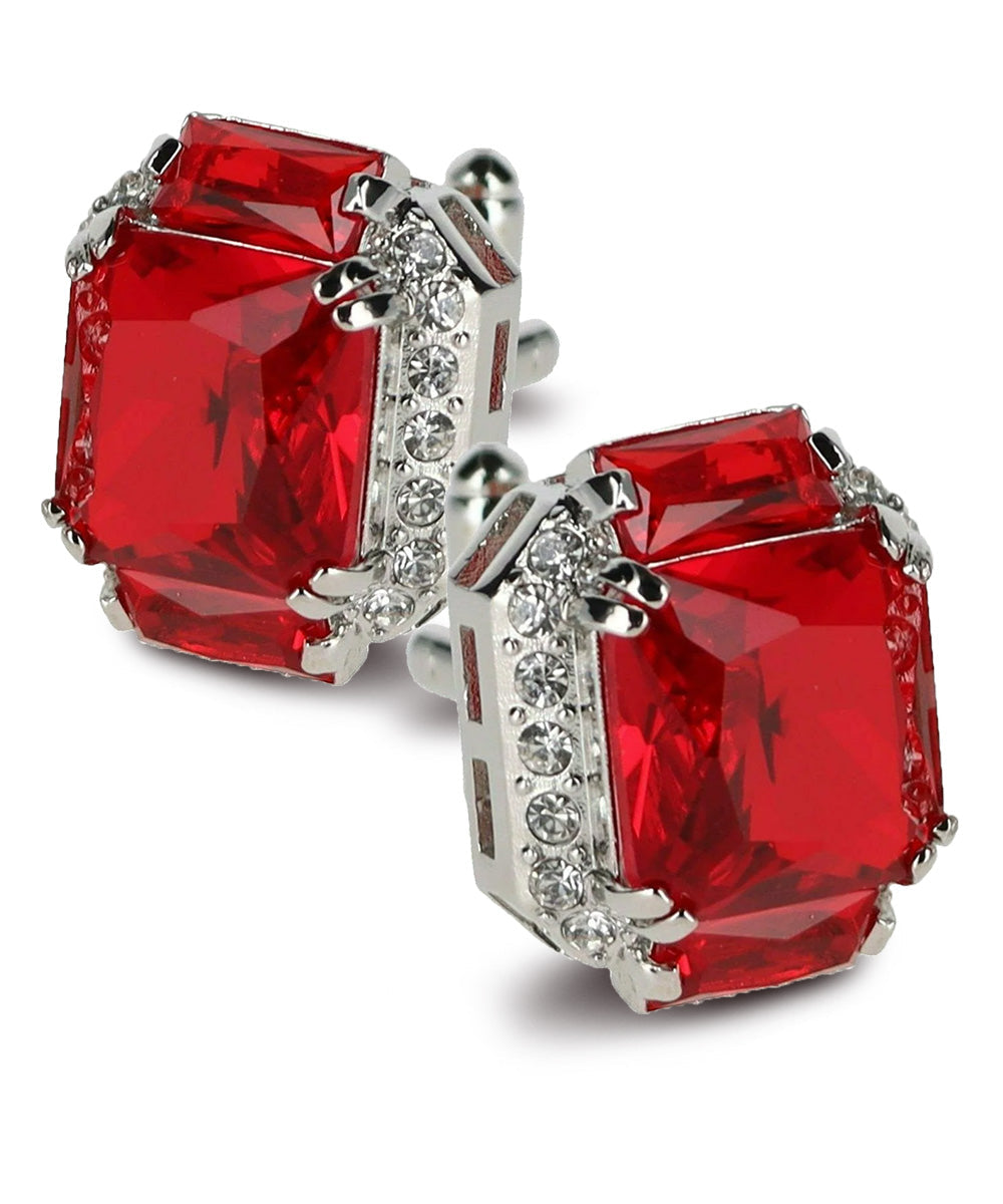 Vittorio Vico – Rectangular Diamond-Flanked Crystal Cufflinks