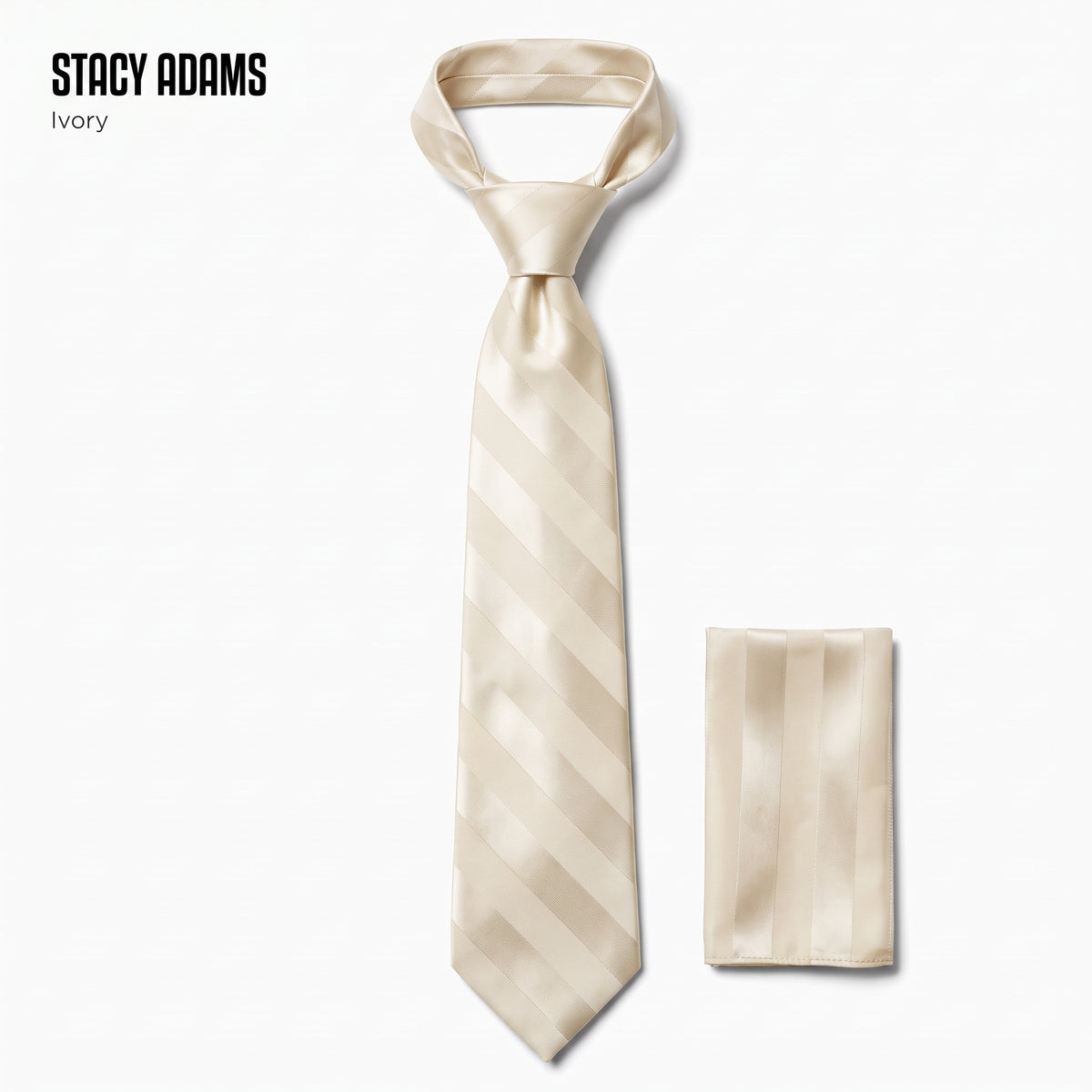Stacy Adams Liam ivory tonal stripe tie and pocket square set – main product