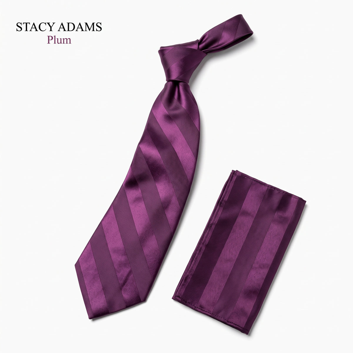 Stacy Adams Liam plum tonal stripe tie and pocket square set – main product