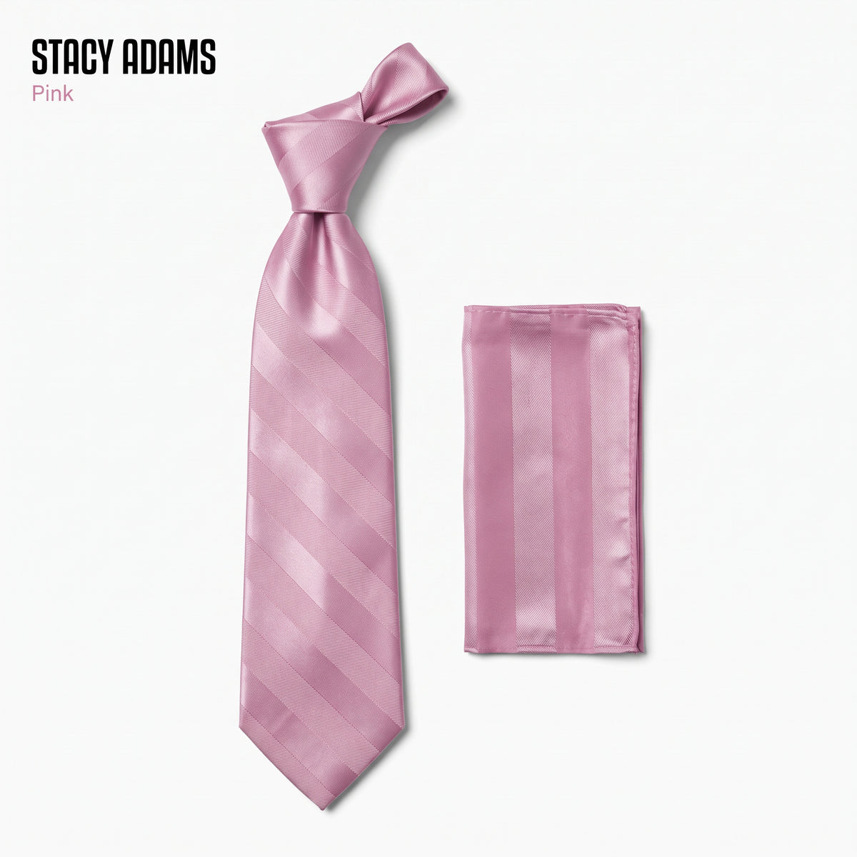 Stacy Adams Liam pink tonal stripe tie and pocket square set – main product