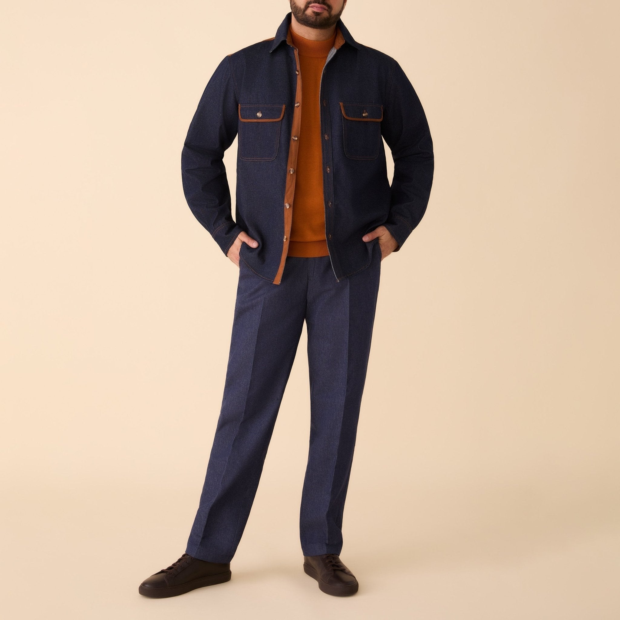 Two Piece Denim Set with Suede Trim Regular Fit - Upscale Men's Fashion