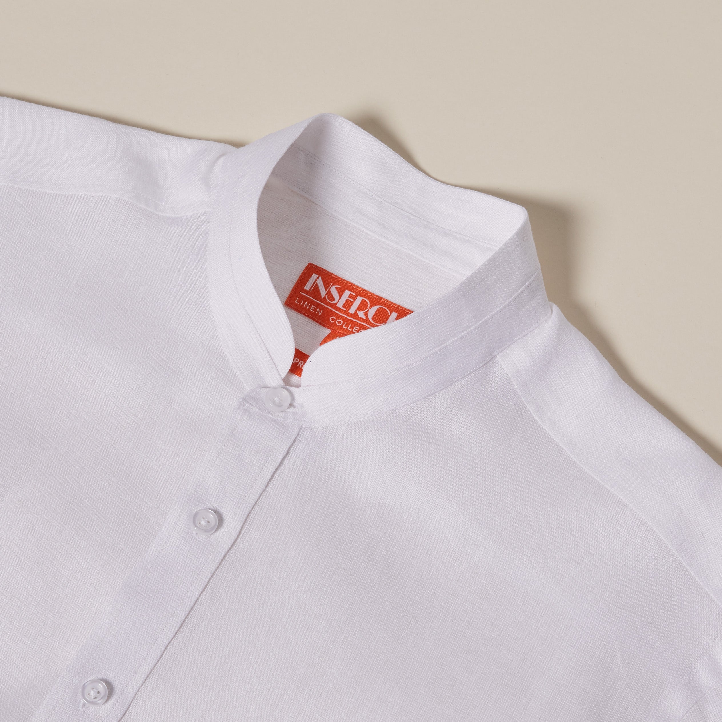 Inserch Linen Banded Collar Short Sleeve Shirt