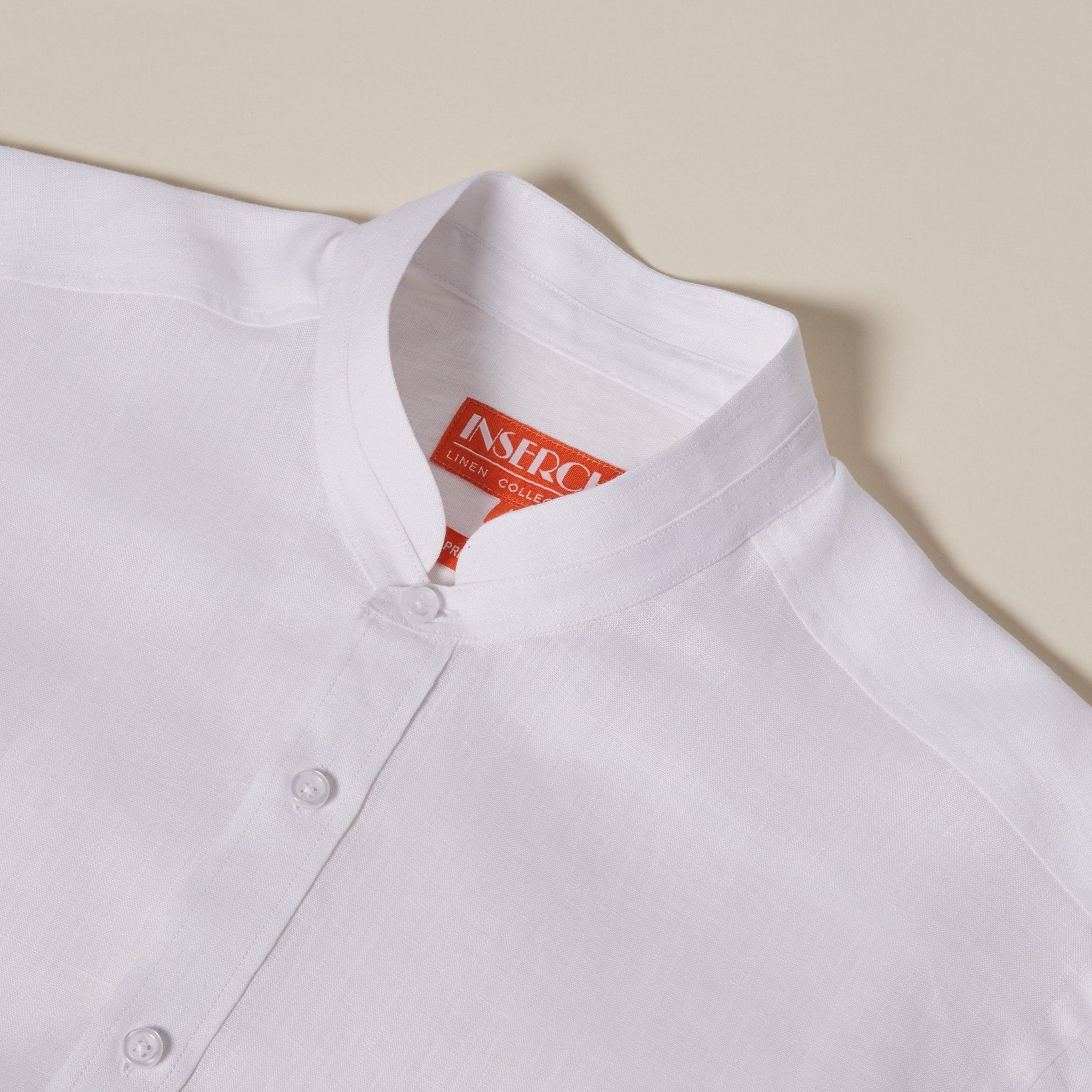 Inserch Linen Banded Collar Short Sleeve Shirt - Upscale Men's Fashion
