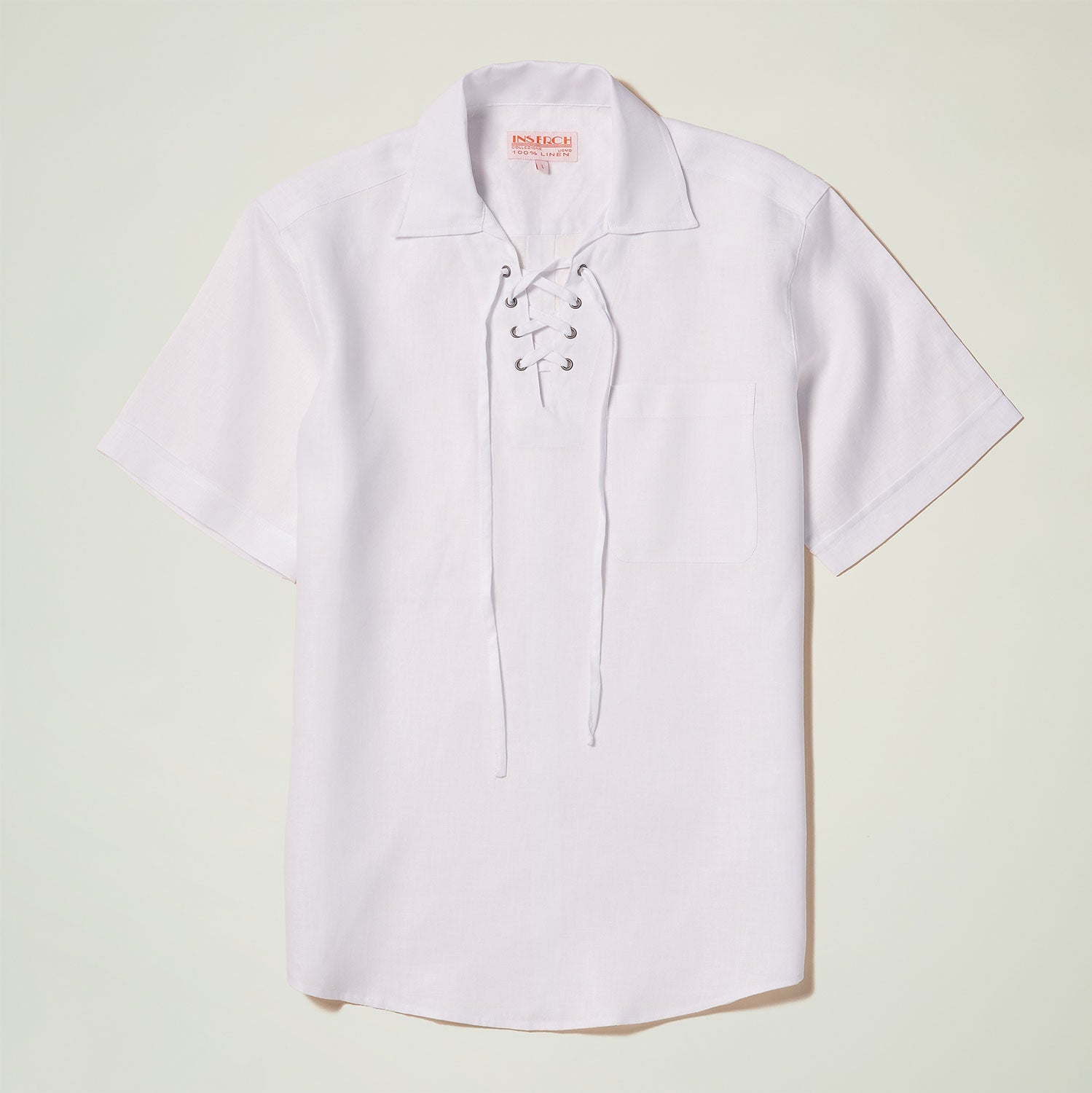 Men's 100% Linen Lace-Up Strap Pullover Shirt – Short Sleeve