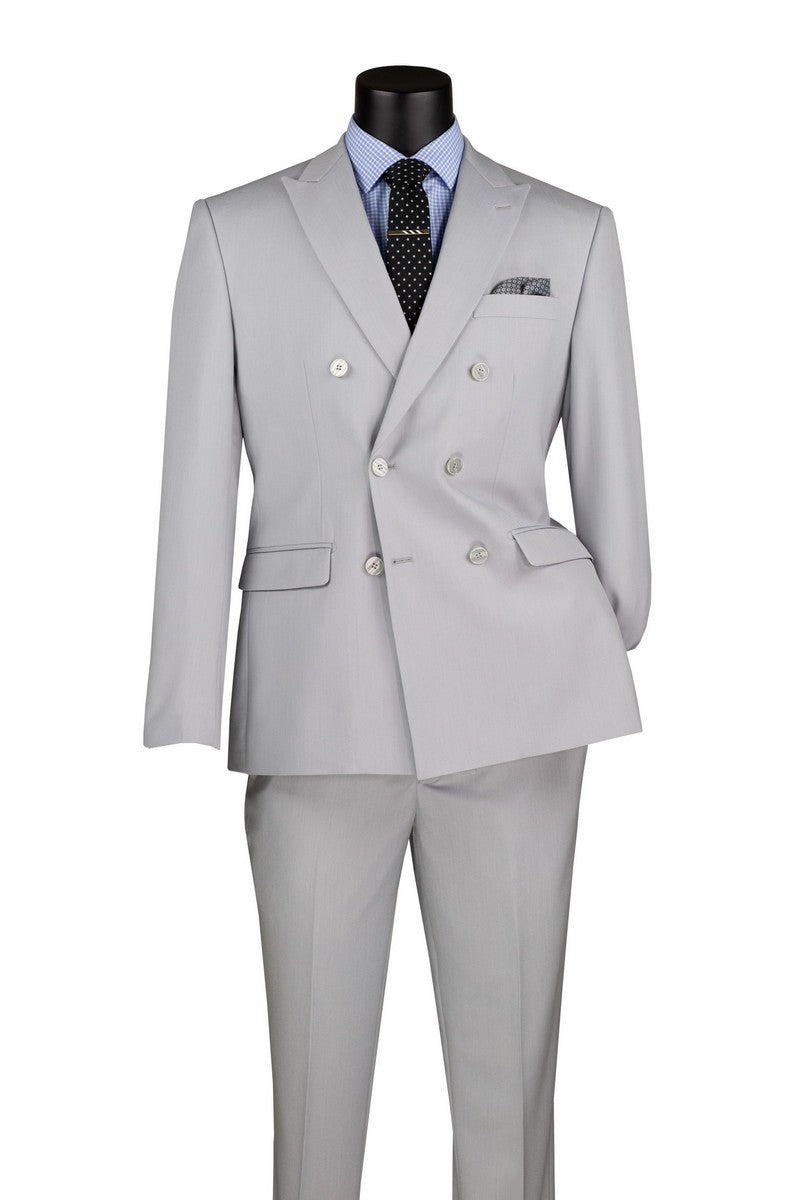 Silver Slim Fit Stretch Double Breasted 2 Piece Suit - Bellarco Collection