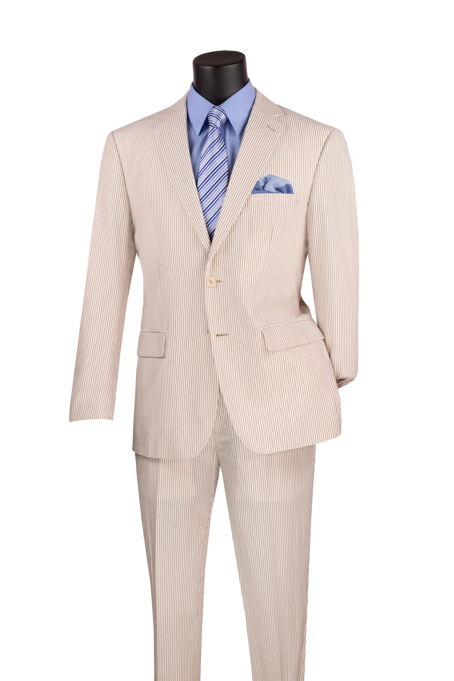 Men Blue Striped Seersucker Suit Double Breasted Blazer Groom Tuxedo Prom  Business Wedding Wear Beach Casul Suit