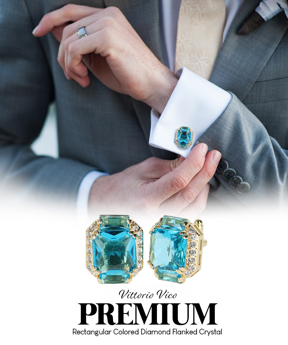 Vittorio Vico – Rectangular Diamond-Flanked Crystal Cufflinks