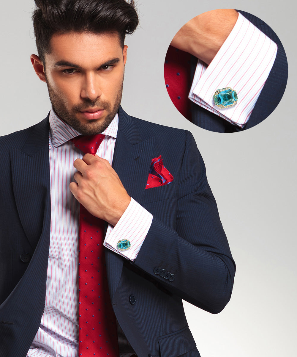 Vittorio Vico – Rectangular Diamond-Flanked Crystal Cufflinks