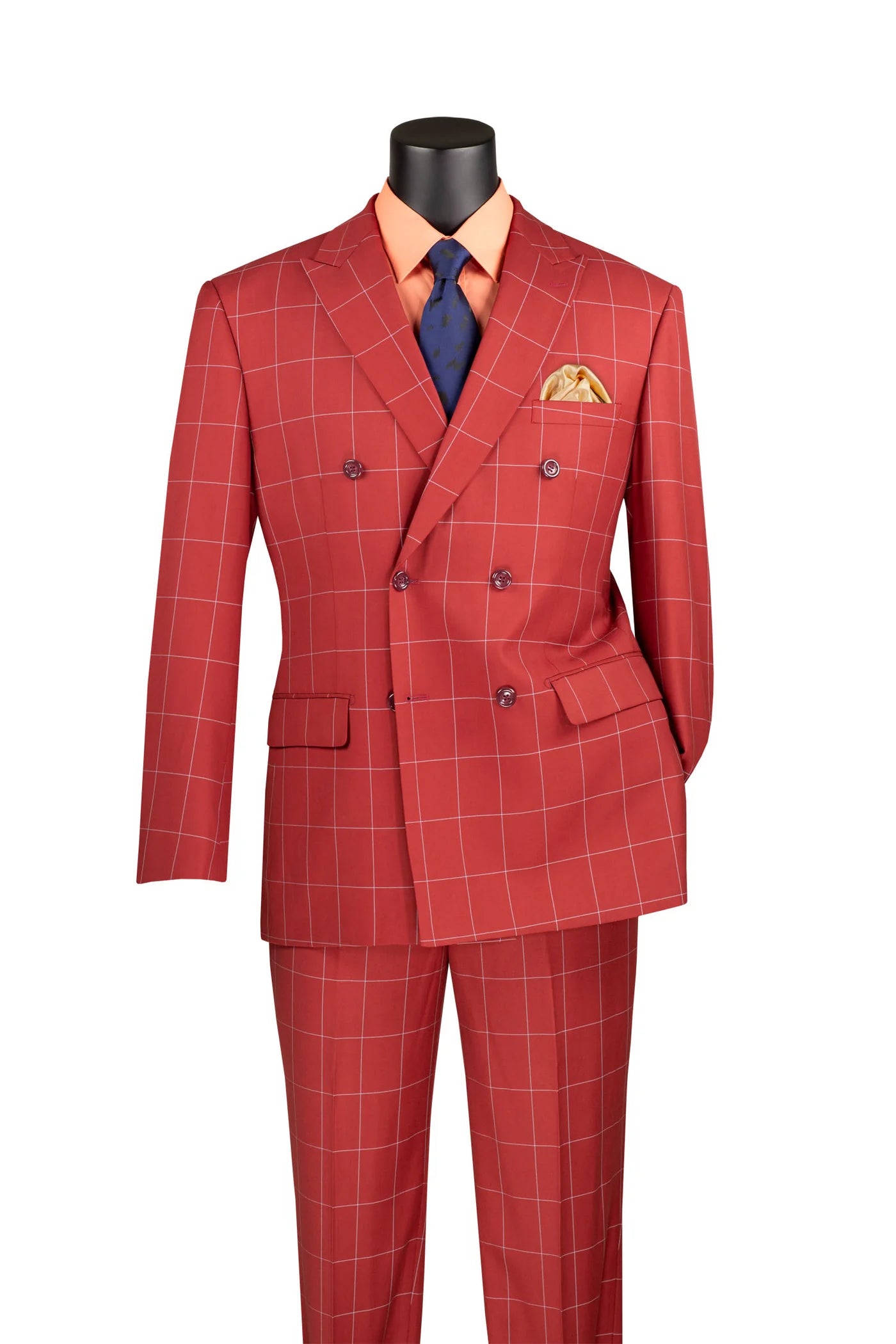 Verona Collection – Baked Apple Modern Fit Double-Breasted Windowpane Suit