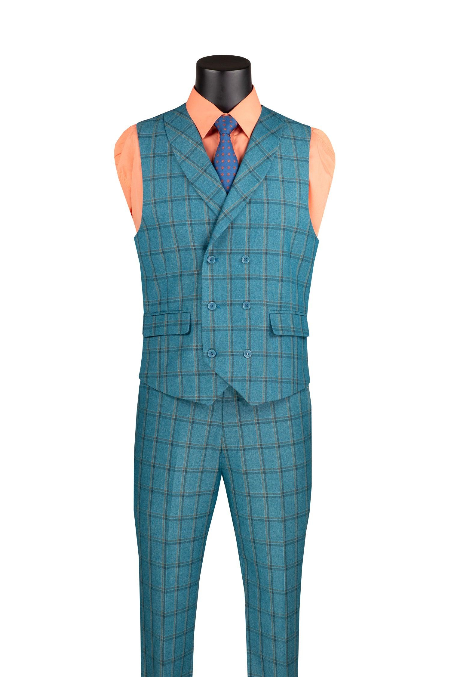 WINDOWPANE THREE PIECE SUIT - TEAL