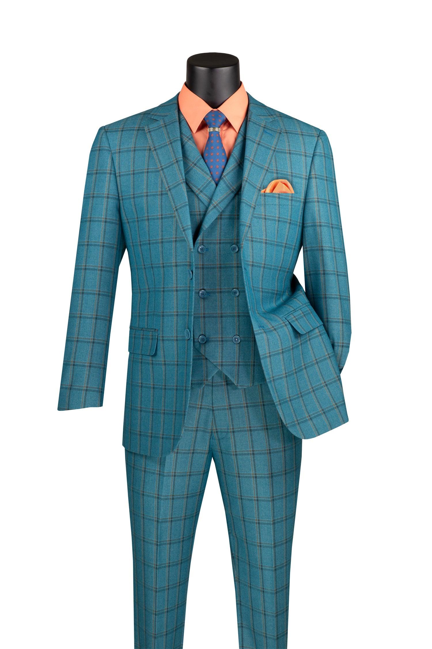 TEAL WINDOWPANE THREE PIECE SUIT