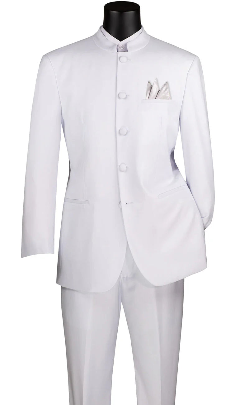 Banded Collar Regular Fit 2-Piece Suit – White- Vienna Collection
