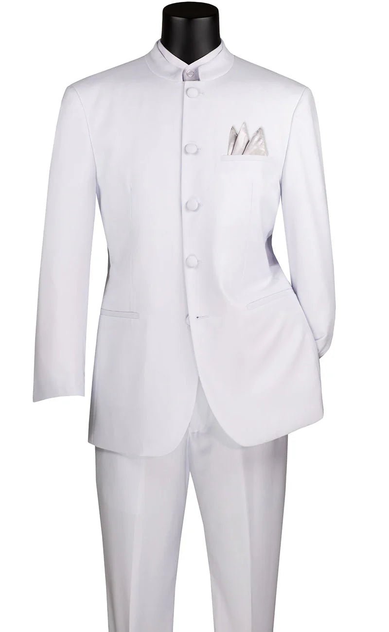 Banded Collar Regular Fit 2-Piece Suit – White- Vienna Collection - Upscale Men's Fashion