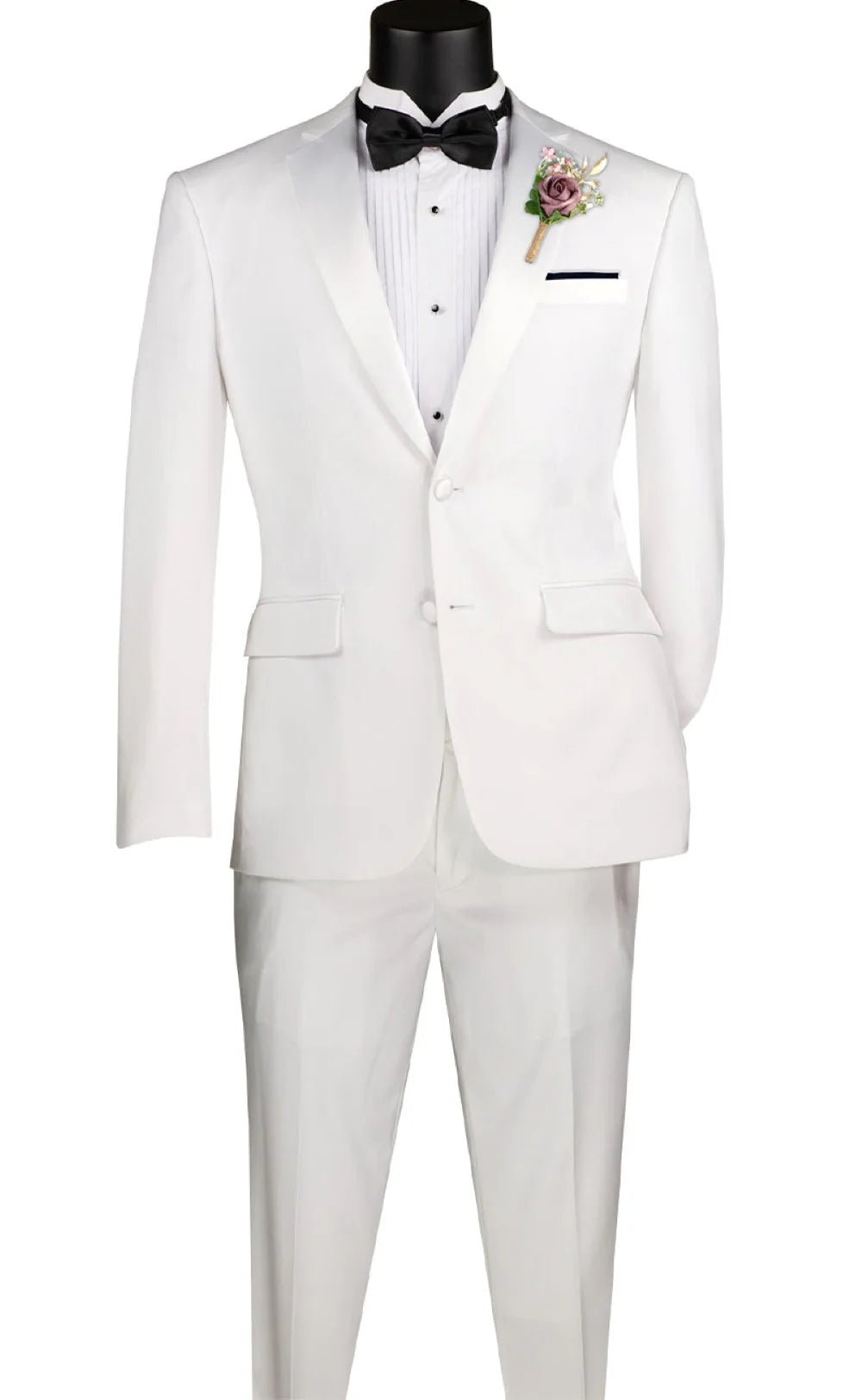 GALA COLLECTION – White SLIM FIT TUXEDO SUIT WITH SATIN LAPEL - Upscale Men's Fashion