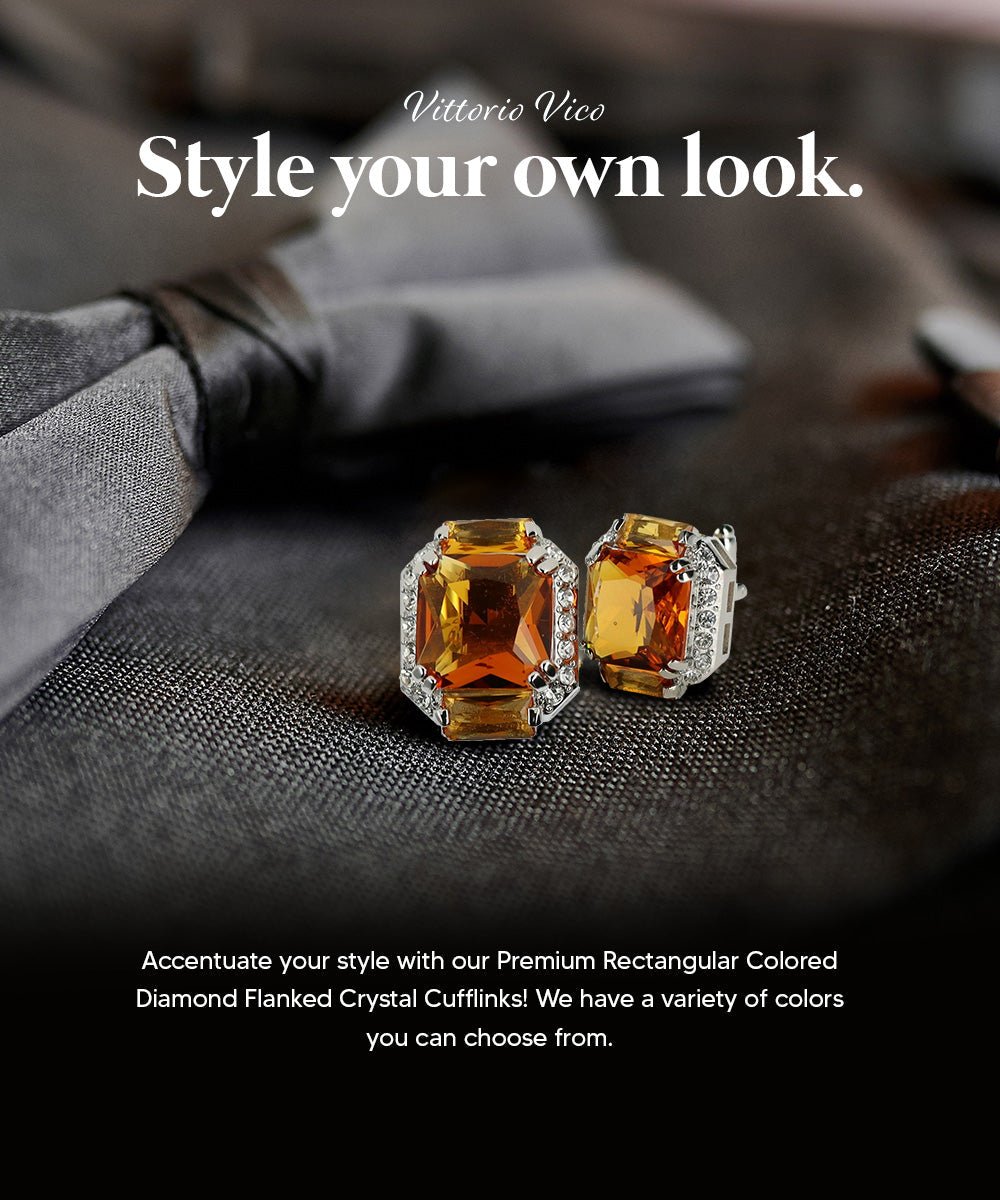 Vittorio Vico – Rectangular Diamond-Flanked Crystal Cufflinks - Upscale Men's Fashion